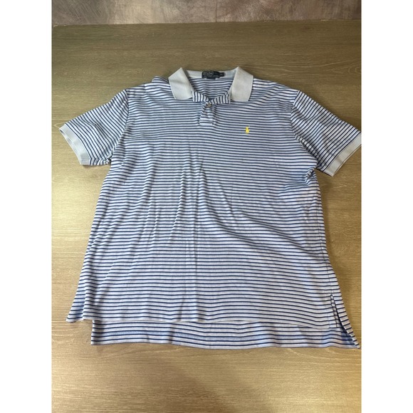 Polo Ralph Lauren Mens XL Blue White Striped Short Sleeve Cotton Polo Shirt - Picture 2 of 11